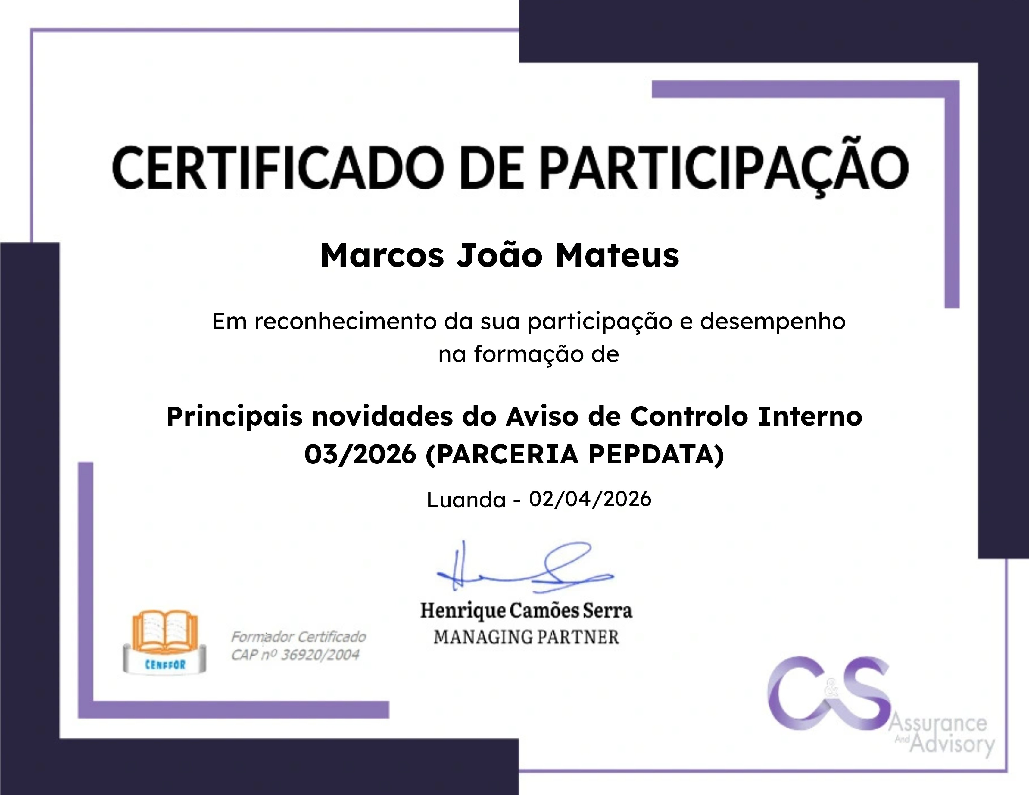 Principais novidades do Aviso de Controlo Interno 03/2026 (PARCERIA PEPDATA)